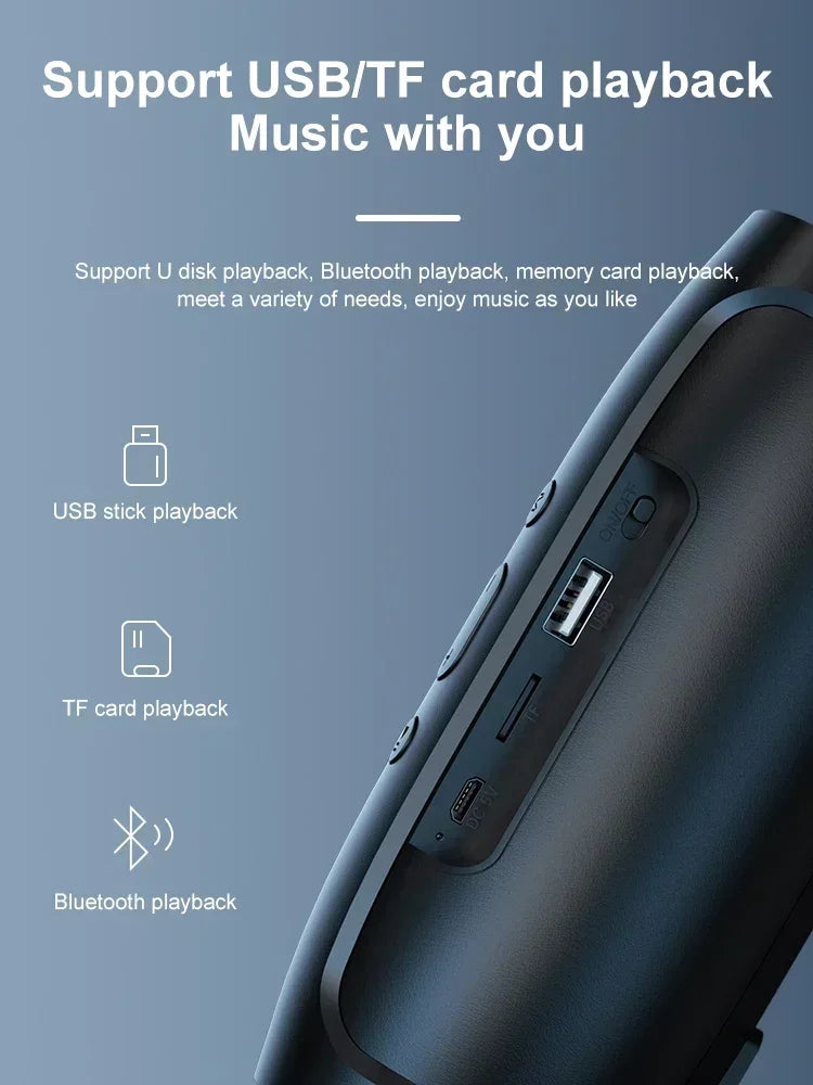 Portable Bluetooth Speaker with Dual Stereo, FM Radio, TF/USB Playback, and Subwoofer Sound