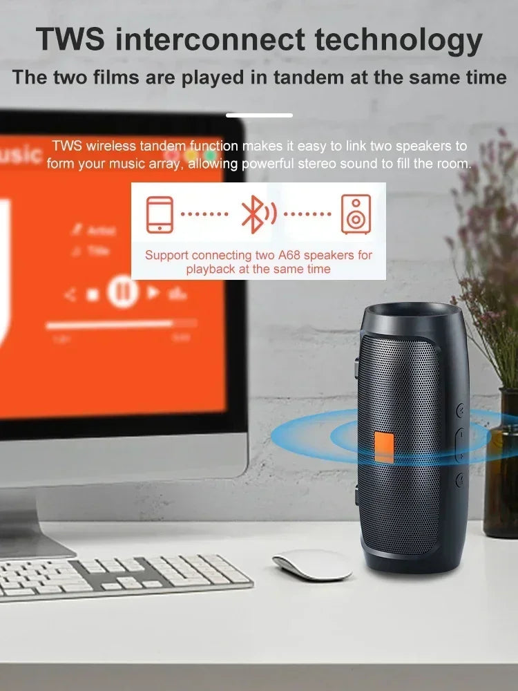 Portable Bluetooth Speaker with Dual Stereo, FM Radio, TF/USB Playback, and Subwoofer Sound