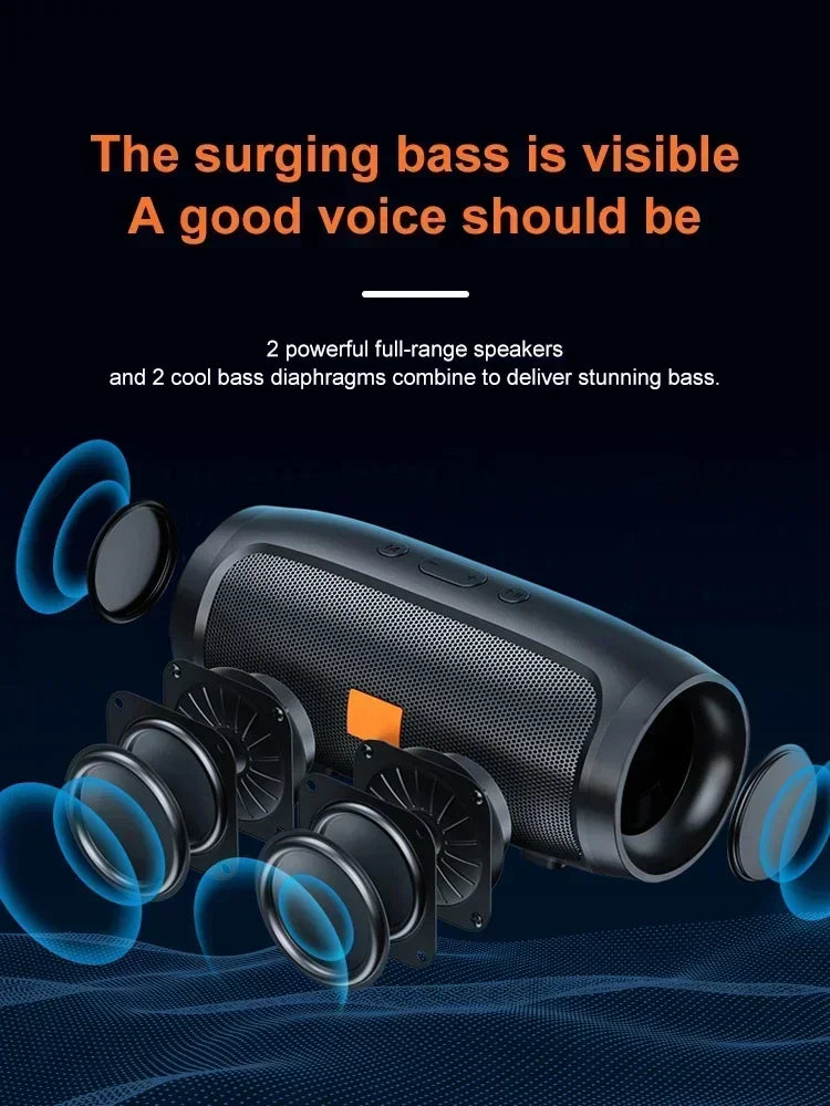 Portable Bluetooth Speaker with Dual Stereo, FM Radio, TF/USB Playback, and Subwoofer Sound