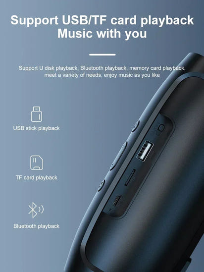 Portable Bluetooth Speaker with Dual Stereo, FM Radio, TF/USB Playback, and Subwoofer Sound