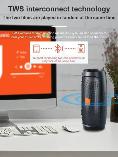 Portable Bluetooth Speaker with Dual Stereo, FM Radio, TF/USB Playback, and Subwoofer Sound